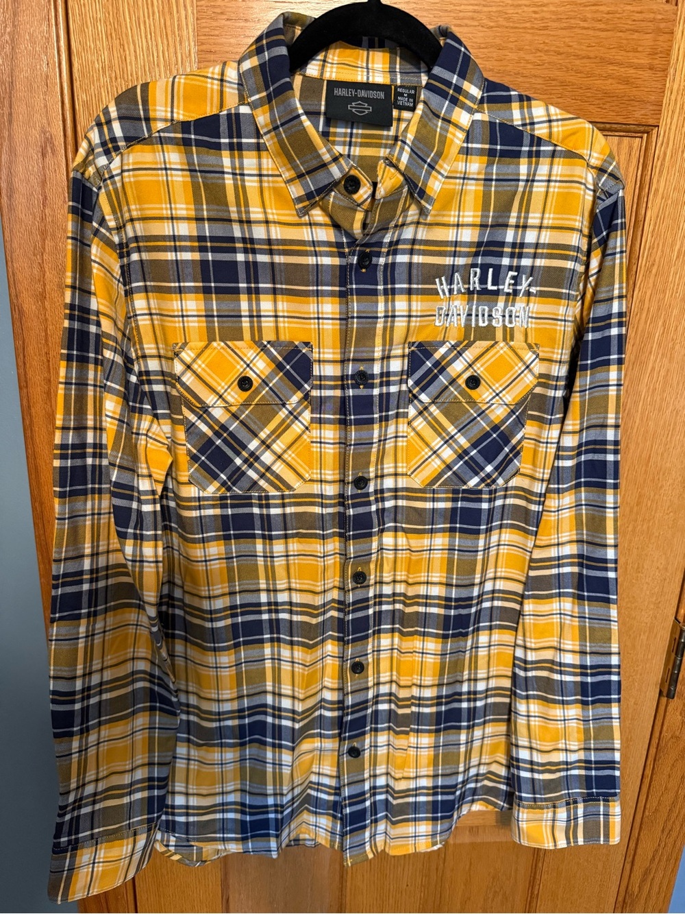 Harley-Davidson Men’s Yellow Navy Plaid Button-Down Shirt